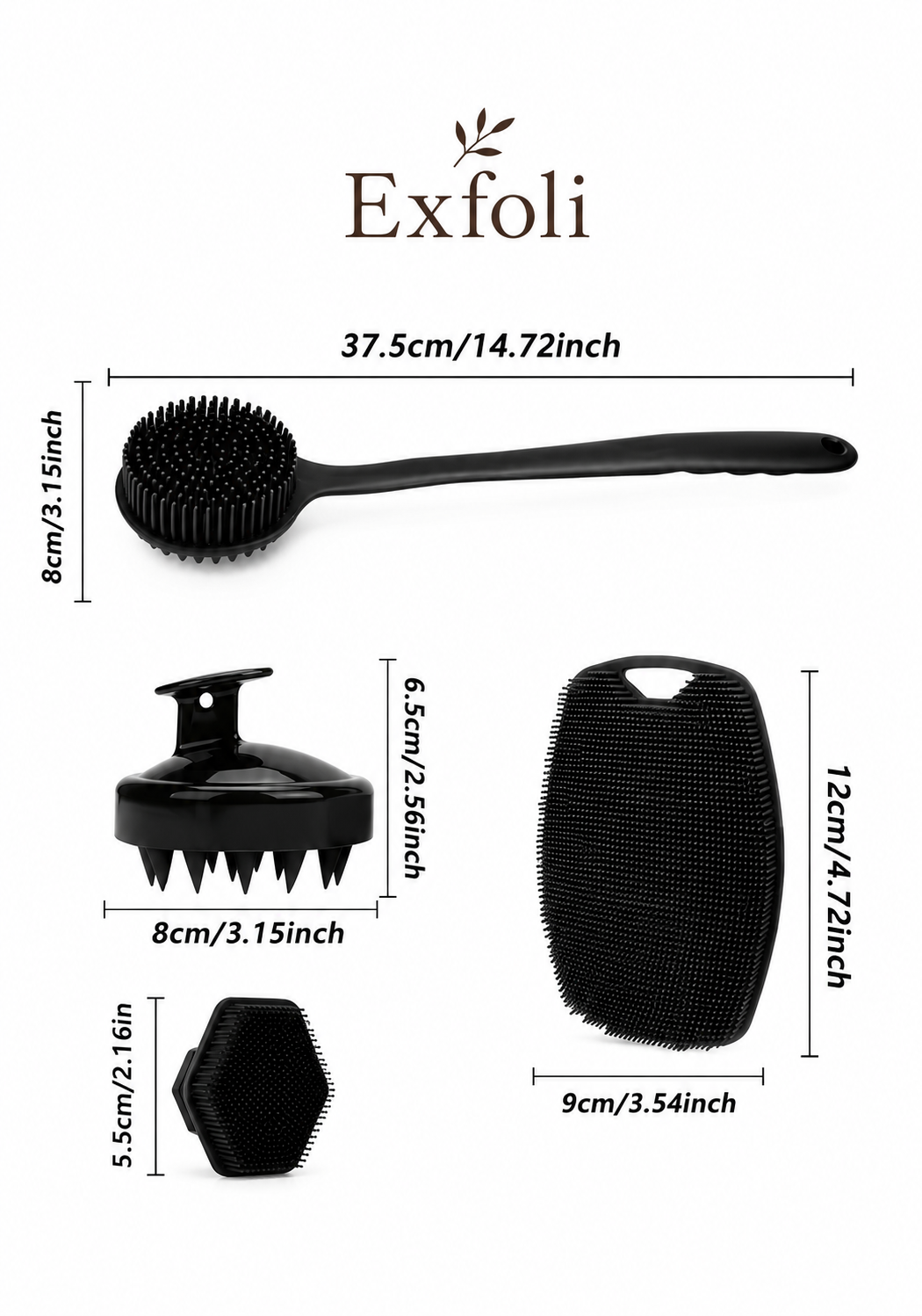 4pc Silicone bath & body brush set